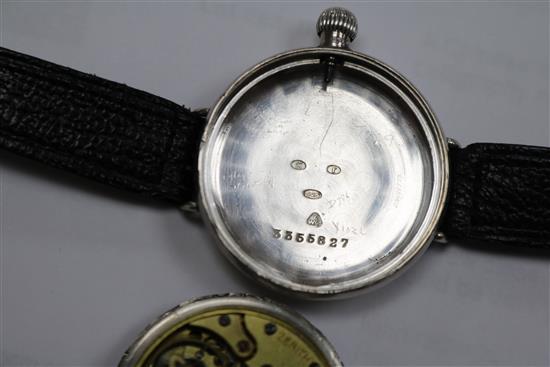 A gentlemans 1920s Zenith silver manual wind wrist watch, retailed by Birch & Gaydon.